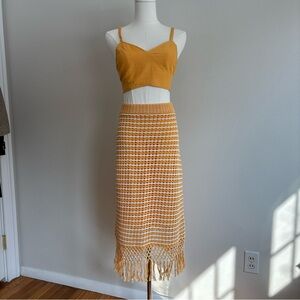 Derek Lam butter orange and Cream Crochet Skirt Set